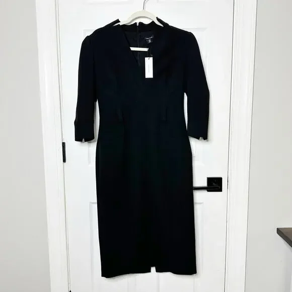 Karen Millen US 10/UK 14 Black Structured Crepe Pencil Midi Dress Career - Picture 2 of 11